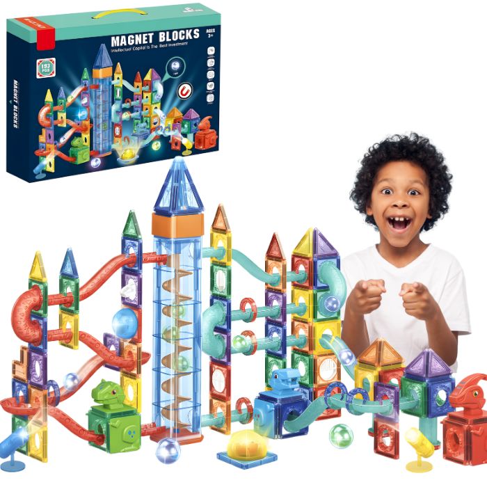 MerCie Blocs Magnétiques 146 Pièces – Bâtons XL Aimants Puissants, Tuiles, Base, Boîte Rangement – Créatif 3 Ans+