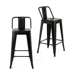 VENHOOUSE - Pack 2 Taburetes Bar Pisos Tolix Metal 66cm Cocina Respaldo Negro