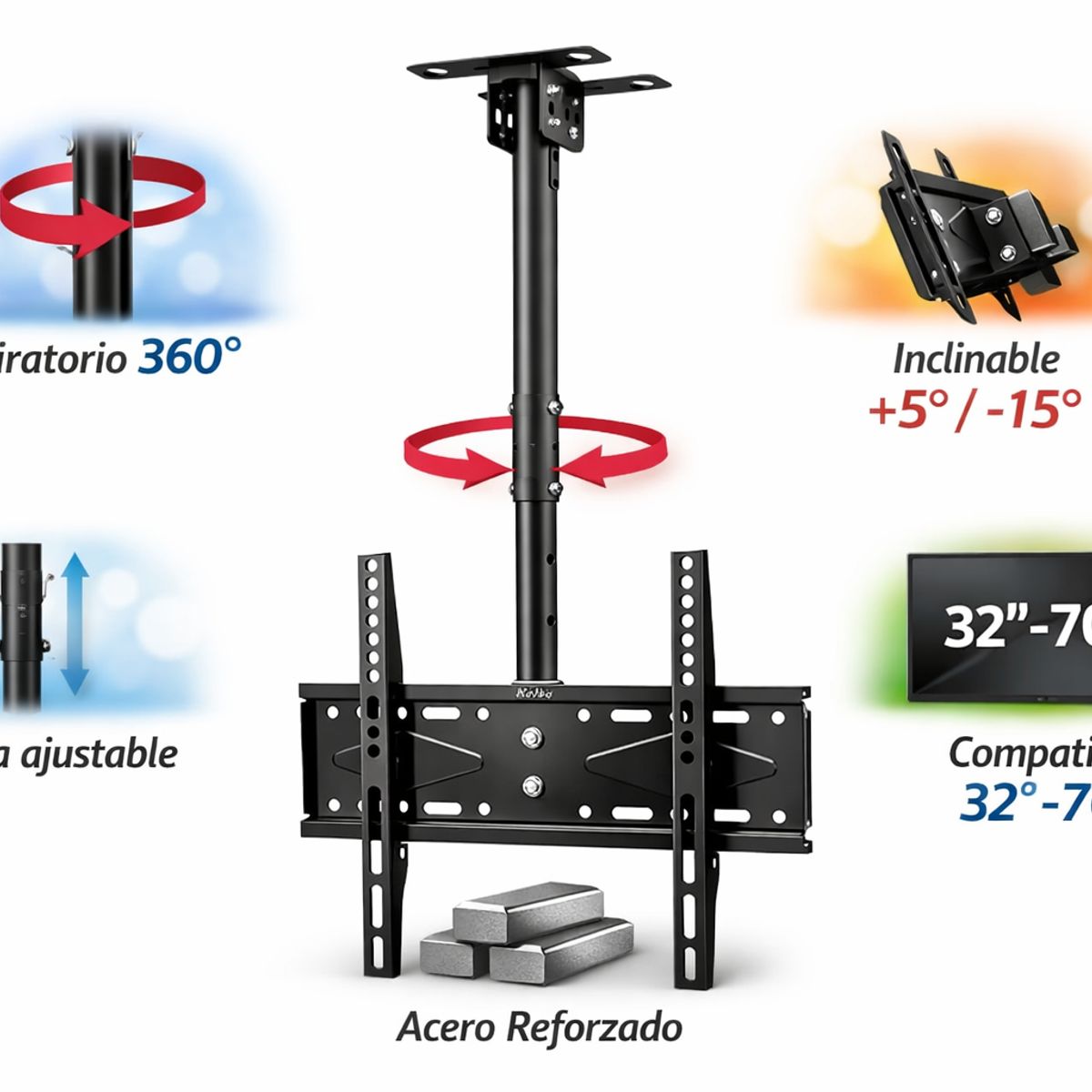 IRM - Soporte  Base Tv De Techo Ajustable E Inclinable 32-70 Pulgadas 68kg