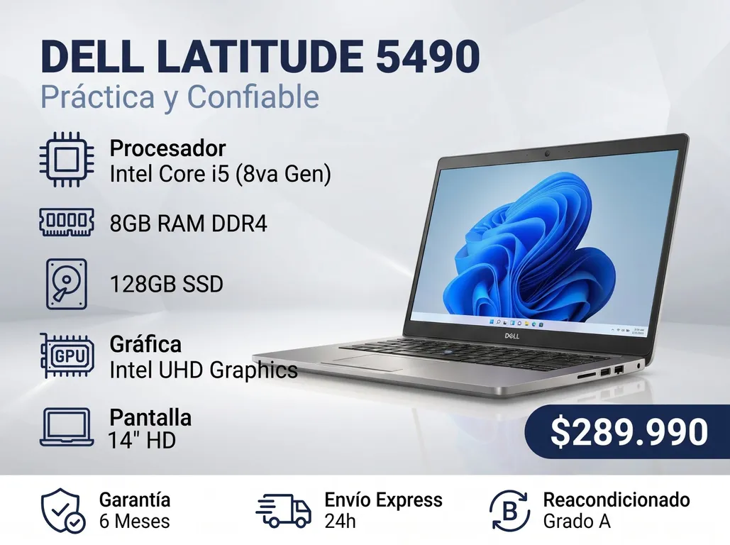 Notebook Latitude 5490 Intel Core i5 8ª Gen 8GB RAM 128GB SSD