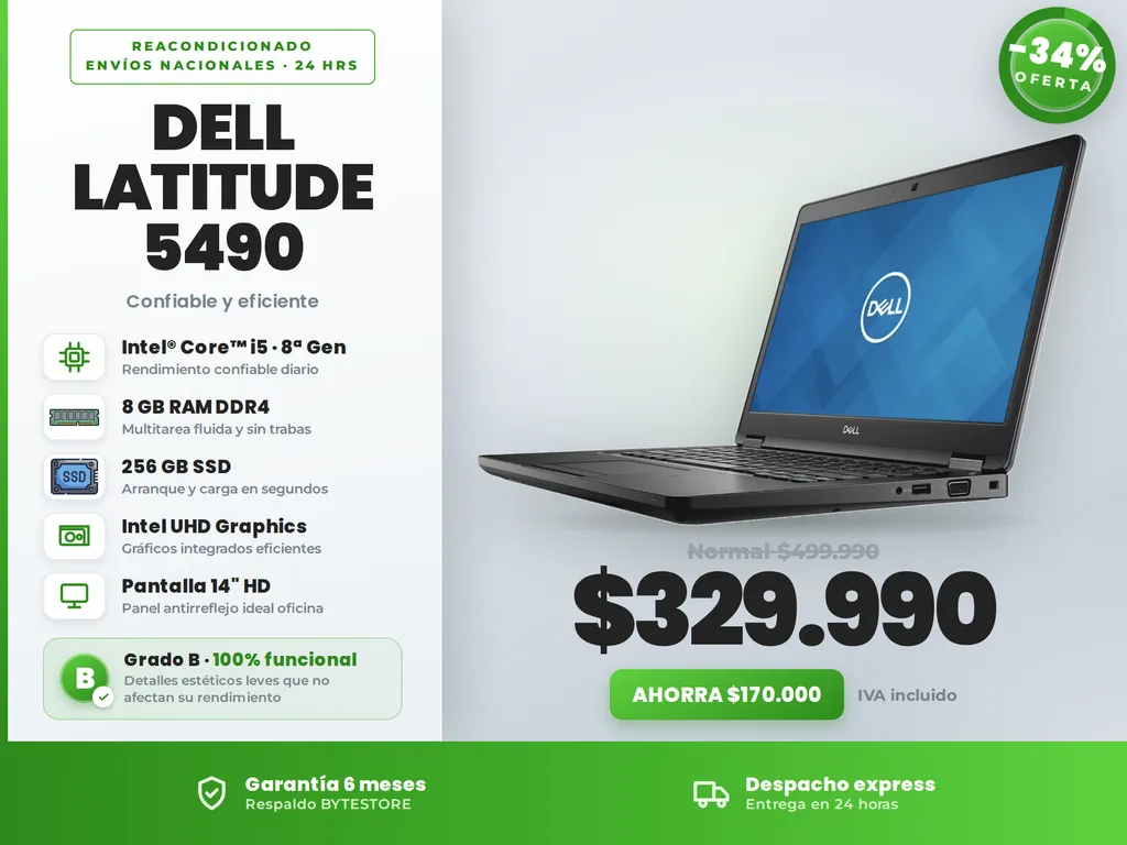 Notebook Latitude 5490 Intel Core i5 8ª Gen 8GB RAM 256GB SSD