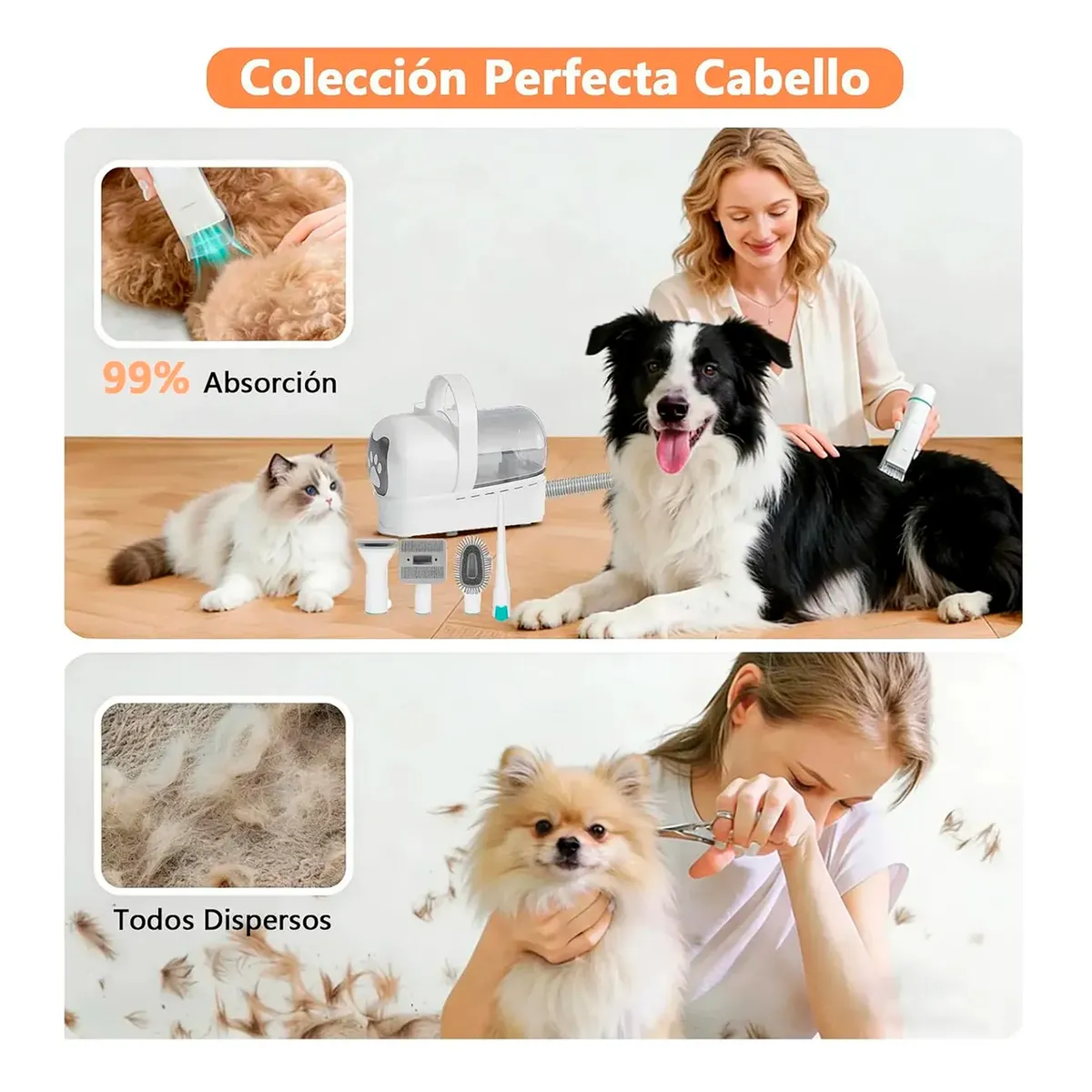 OFERTABKN - Kit Cortapelo Aspiradora Perros Gatos Aseo Mascotas 2 En 1