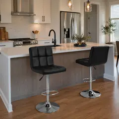 CASA BELLA - Pack 2 Piso silla Bar Taburete Ecocuero Respaldo alto base Giratoria Negro