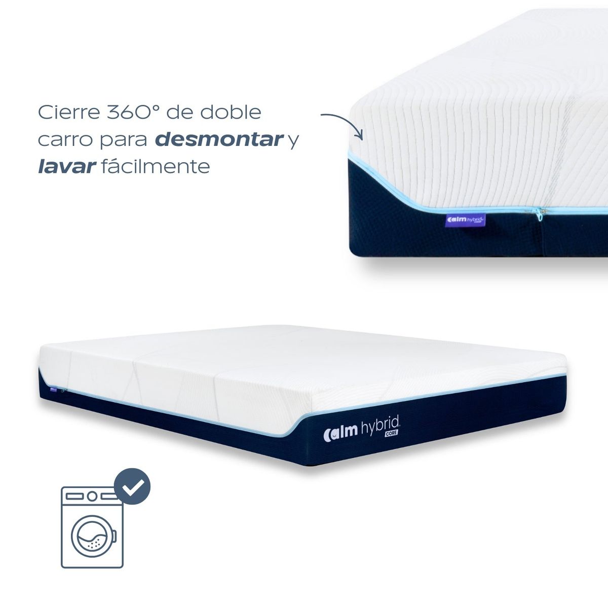 CALM - Combo Cama Completa Calm NAGI Bambú + UMI Hybrid Core 1.5 Plazas