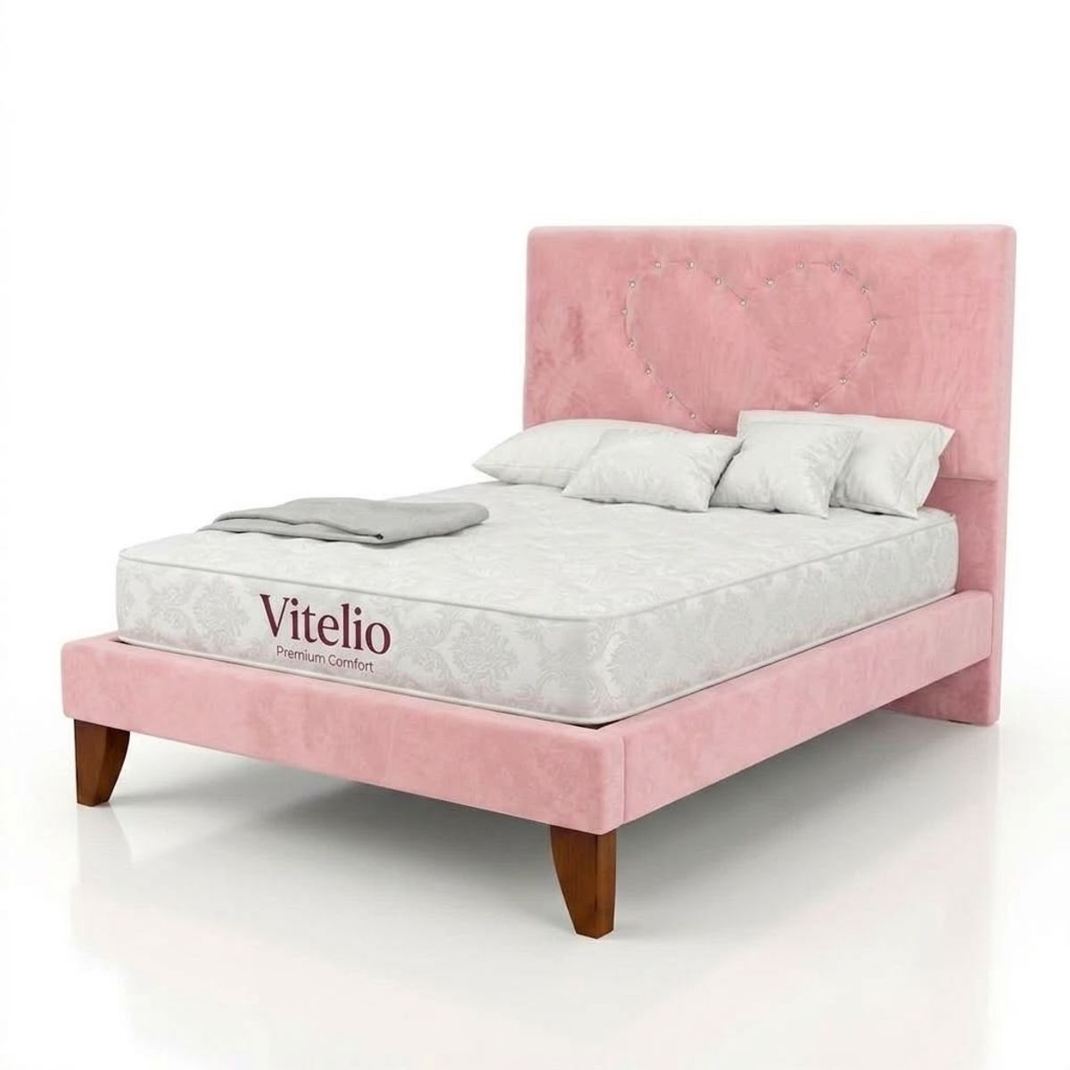 Cama Plaza y media 1.5 princess diamantes de corazon + Colchon, marca VITELIO - Foto Principal