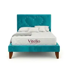 VITELIO - Cama Plaza y media 1.5 princess diamantes de corazon + Colchon