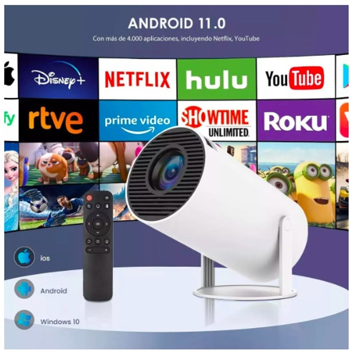 GENERICO - Proyector Portátil Mini  Ultra Hd 4k Wifi Bluetooth