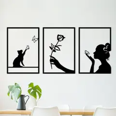 LOS REGALONES - Cuadro Decorativo Artesanal Gato Flor en Madera Mdf