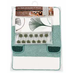 GENERICO - -Juego de Baño Jacquard 15 Piezas Doral - Diseño Hojas Verde Agua
