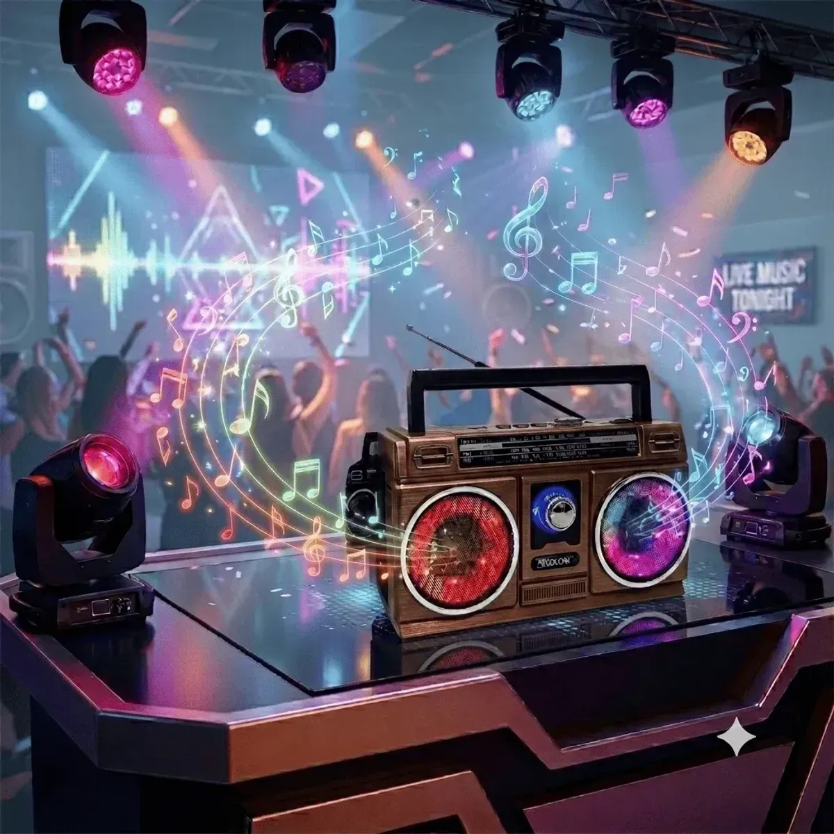 GENERICO - Radio Vintage Boombox Portátil Solar Con Luces Led Bluetooth marron