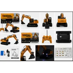 GENERICO - Excavadora a Control Remoto Engineering Truck 122 Sonido y Giro 360°