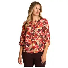 LORENZO DI PONTTI - Blusa Roja Estampada Escote Redondo