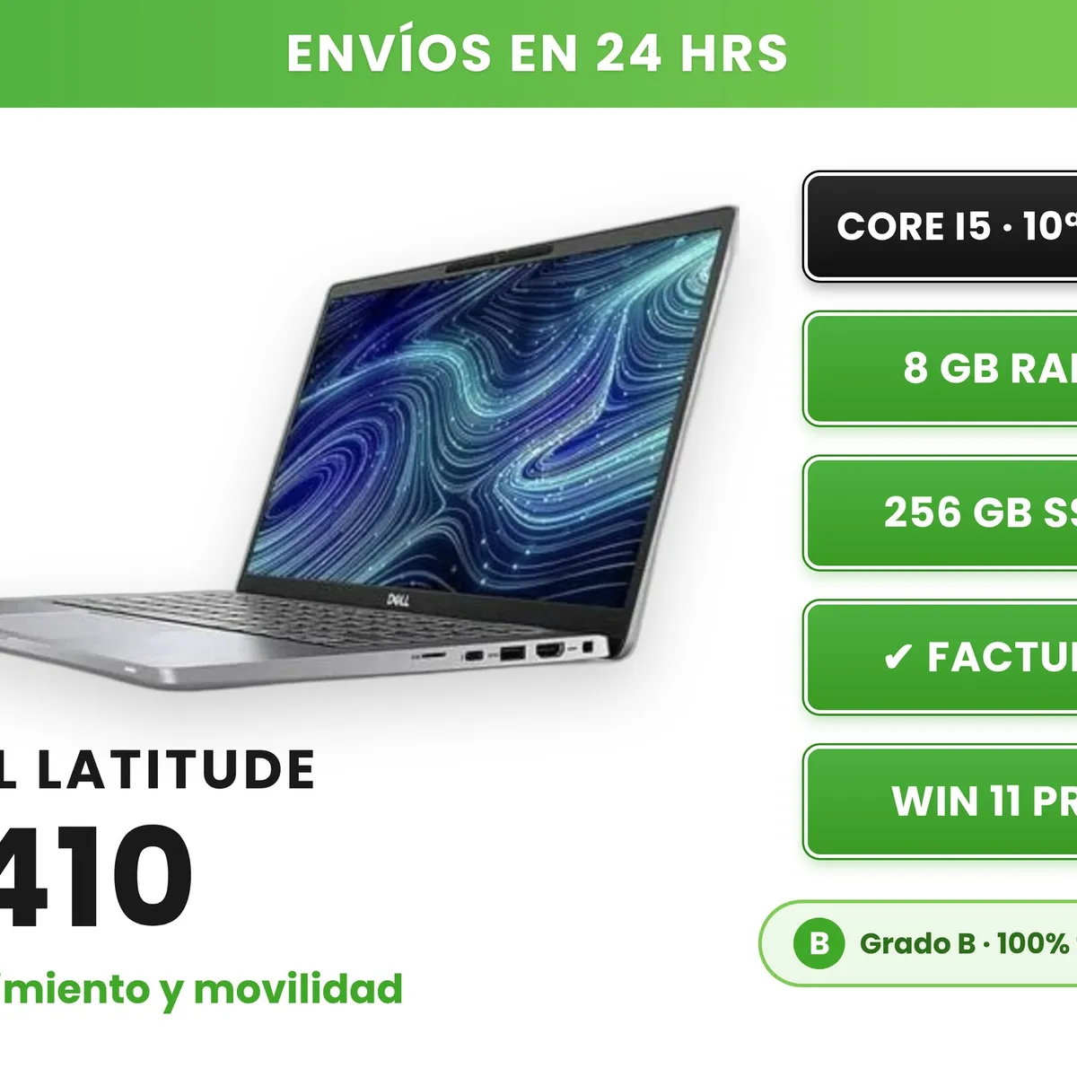 DELL - Notebook Reacondicionado Dell Latitude 7410 Intel Core i5 10ª Gen 8GB RAM 256GB SSD WINDOWS 11 PRO