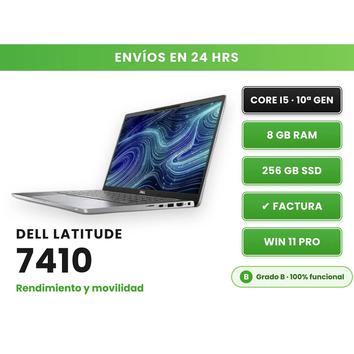 DELL - Notebook Reacondicionado Dell Latitude 7410 Intel Core i5 10ª Gen 8GB RAM 256GB SSD WINDOWS 11 PRO