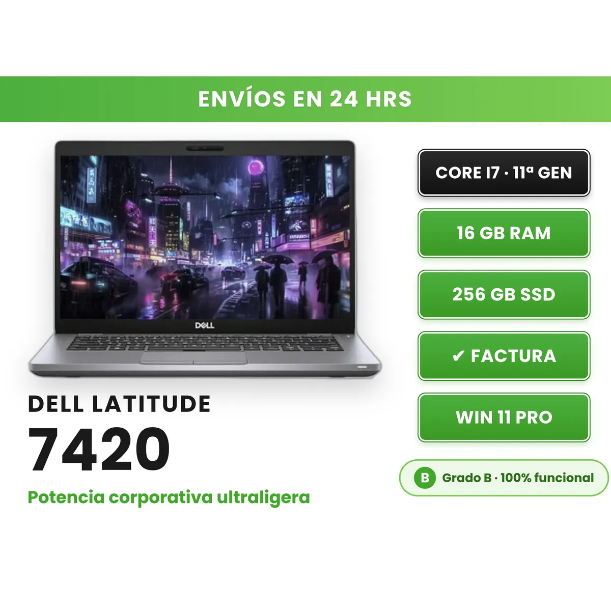 DELL - Notebook Reacondicionado Dell Latitude 7420 Intel Core i7 11ª Gen 16GB RAM 256GB SSD WINDOWS 11 PRO