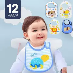 JUMP KIDS - Pack 12 Baberos Impermeables Regulables Para Bebés Niño
