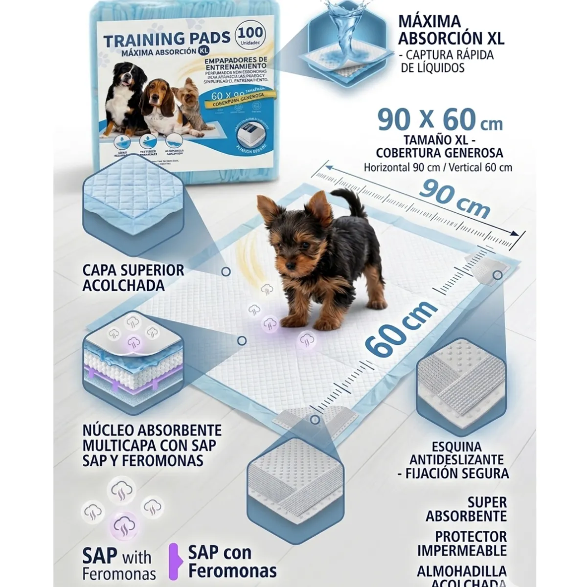 EKOI - sabanillas de perros mascotas pack 40und 90 x 60 cm