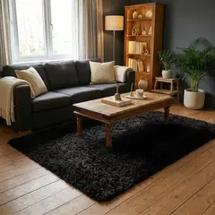 ARMONIA - Alfombra Shaggy peluda Color Negro 150x200 026 Calidad Premium