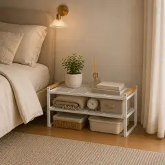 ARMONIA - Rack Organizador Dormitorio 2 Pisos Metálico Blanco 125