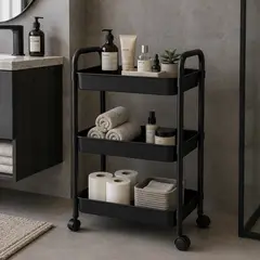 ARMONIA - Organizador Con Rueda Baño 3 Niveles Negro Plastico 800