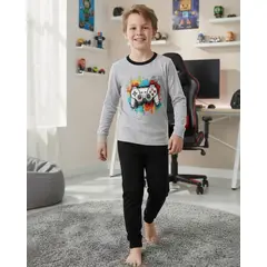 KOWHAI - Pijama Niño Algodón Estampado Gamer Gris