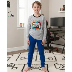 KOWHAI - Pijama Niño Algodón Estampado Gamer Gris