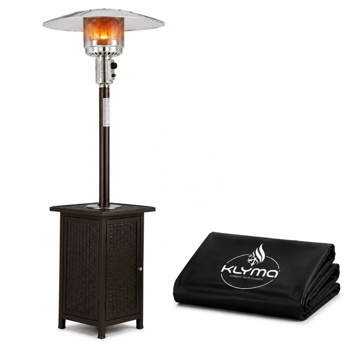 KLYMA - Estufa a Gas Exterior SETAX Rattan + Funda Para Patio Jardin Terraza