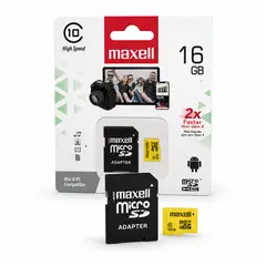 MAXELL - Tarjeta Memoria Micro SD 16GB Clase 10 Con Adaptador