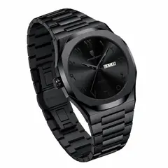 GENERICO - Reloj Analógico de Cuarzo para Hombre 41 mm Negro de Acero Inoxidable con Calendario Día y Fecha