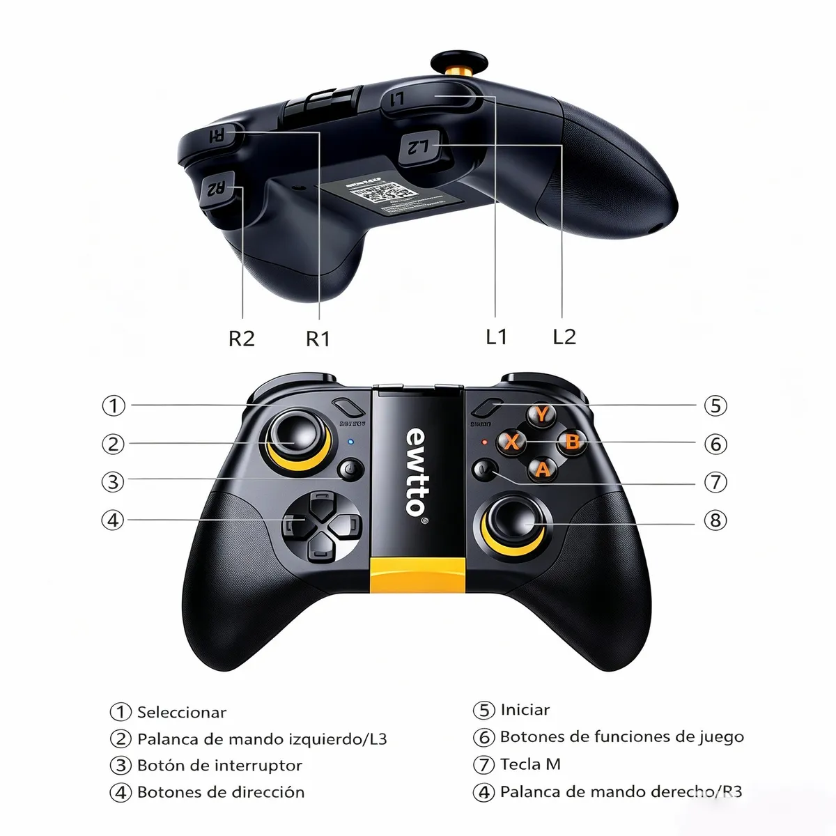 EWTTO - Control Juego Inalámbrico Bluetooth Soporte para Celular  Compatible Android iOS y PC