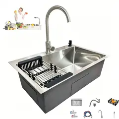 TSKY CHILE SHOPPING - Fregadero de Cocina 68x45CM, Tarjas para Cocina Acero Inoxidable 304 + Llave + Rejilla