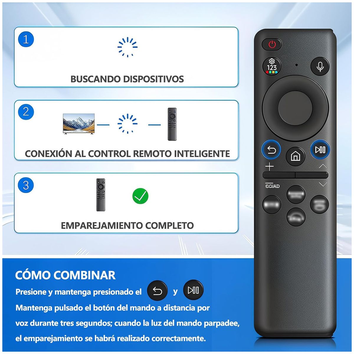 KUANGYE - Control Remoto Solar Para Compatible Con Samsung Incluye Cable Usb C