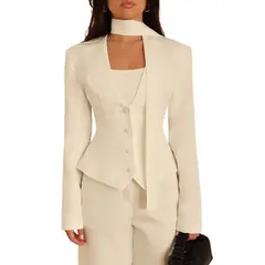 TIOZONEY - Blazer de mujer-Blanco