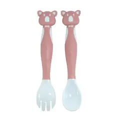 PUMUCKI - Cuchillo y Tenedor Mango Curvo Rosado Termosensible