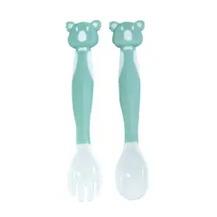 PUMUCKI - Cuchillo y Tenedor Mango Curvo Celeste Termosensible