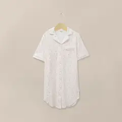 OPALINE - Pijama Mujer Camisero Algodón Blanco