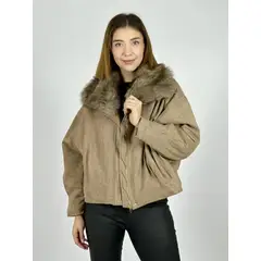 ENIGMATICA BOUTIQUE - Chaqueta Gamuza Acolchada Cuello Peludo