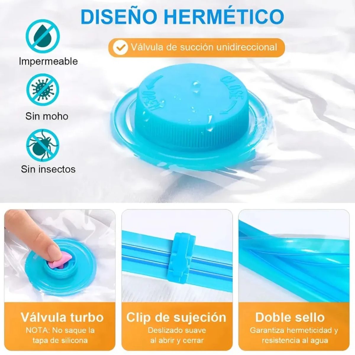MOVI - Pack de 6 Bolsas Guardar Ropa al Vacio Transparente
