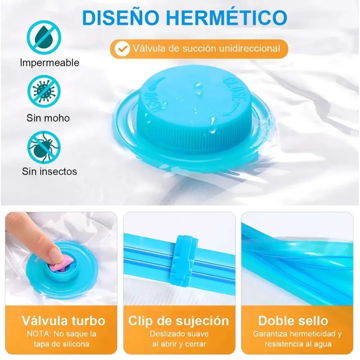 MOVI - Pack de 6 Bolsas Guardar Ropa al Vacio Transparente