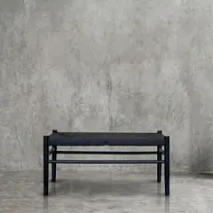 TRIBUS HOME - Banqueta Agustina 90 cm madera maciza y trenzado negro