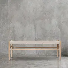 TRIBUS HOME - Banqueta Agustina 120 cm madera maciza y trenzado natural
