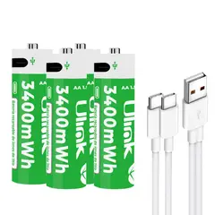 ULINK - Pilas Recargables AA 3400mWh Carga Directa USB-C x4 Unidades