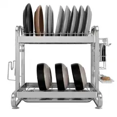 WAKESHOME - Escurridor De Platos Inoxidable De 2 Niveles Organizador De Cocina con Portaservicio
