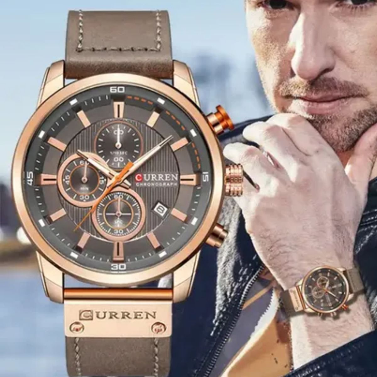 CURREN - RELOJ MARCA CURREN 8291-3 HOMBRE ANALOGO CRONOMETRO METAL