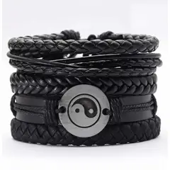 GENERICO - Pulsera Brazalete Cuero Elegante Negro - Místico BELUG