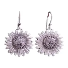 GENERICO - Aros Plateados Forma Girasol - Pendientes Femenino De Flor - BELUG