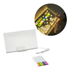 GENERICO - Pizarra Magica Led Acrilica 20x30cm Con Luz + 7plumones Usb