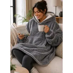 MOVI - Polerón Sherpa Con Capucha Tipo Huggle, Talla Unica, AZUL. NEGRO, GRIS,