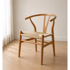 MOAD - Silla Wishbone de Madera con Asiento de Ratán Natural Diseño para Comedor, Living y Terraza