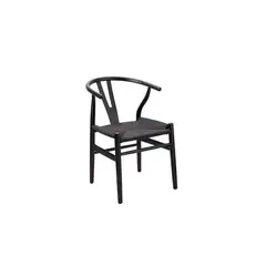 MOAD - Silla Wishbone de Madera Negra con Asiento de Ratán Natural Diseño para Comedor, Living y Terraza